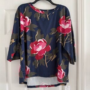 Navy Tunic Top with Pink Floral Print